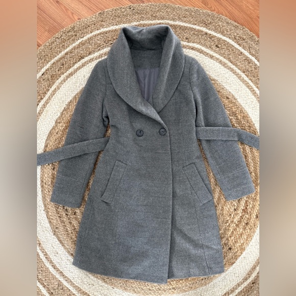 Calvin Klein Wool Alpaca Shawl Collar Wrap Coat Gray Size 4 Belted Classic - Picture 2 of 6